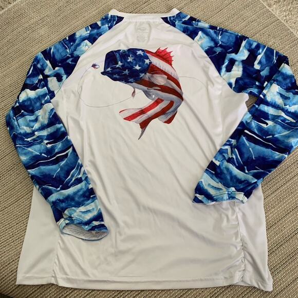 Palmyth T-Shirt Performance Fishing Mens XL Red White Blue Pullover Rash Guard - Picture 5 of 6